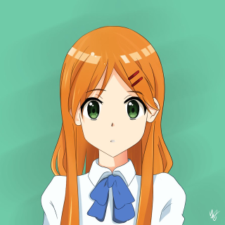 Girl redhair greeneyes whitebluebow anime - a white shirt free wallpaper