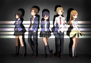 Anime girls group black background 5 - visual free wallpaper