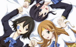 Anime girls bed hands up - their hands in free wallpaper