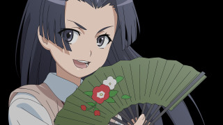 Woman holding green fan smiling 2 - green free wallpaper