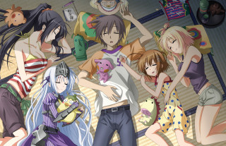 Anime girls room cat dog - a detailed drawing free wallpaper