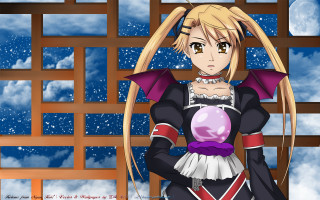 Anime girl blonde purple fence - a wooden fence free wallpaper