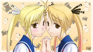 Blonde ponytail anime girls cats - a manga drawing free wallpaper for desktop