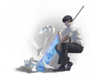 Man sitting ledge sword birds - a ledge free wallpaper