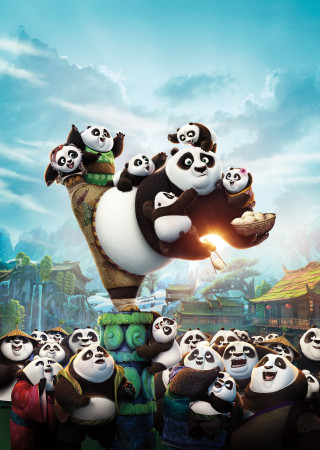 Pandas on rocks sky background - free animals wallpaper