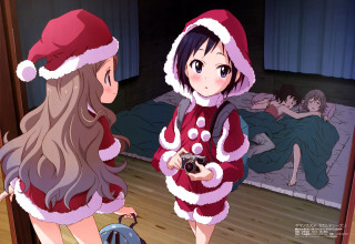 Girl santa outfit camera room - a detailed painting free wallpaper