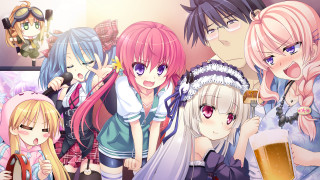 Anime girls beer cellphone blush - a group of anime girls free wallpaper