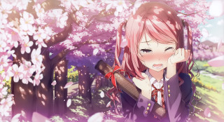 Girl pink hair sword tree - sots art free wallpaper
