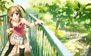 Girl bridge pink shirt skirt - a pink shirt free wallpaper