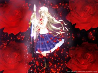 Long hair girl sword roses - red rose free wallpaper