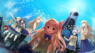 Anime girls rocket ship group - magic realism free wallpaper
