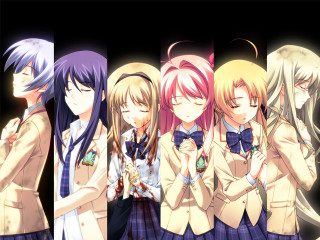 Anime girls group black background - key art free wallpaper for desktop