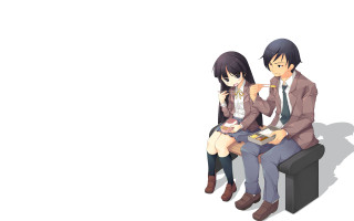 Couple eating bench white background - a white backdrop free wallpaper