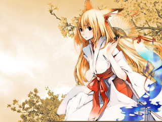 Anime girl long blonde hair 3 - her neck free wallpaper