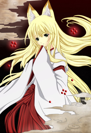 Anime girl blonde hakama fox - a red tail free wallpaper