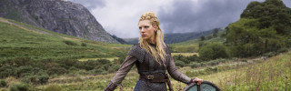 Woman sword shield field mountains - antipodean free wallpaper