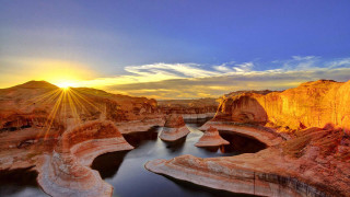River canyon sunset mountain range - a river in a canyon free wallpaper