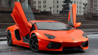 Orange sports car parked street 2 - nice free wallpaper