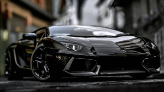 Black sports car street building - a door open free wallpaper