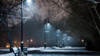 Snowy park bench night street 2 - a park bench free wallpaper