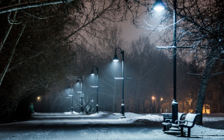 Park bench snowy sidewalk night - a park bench free wallpaper