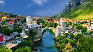 River hillside town bridge mountain - a bridge over free wallpaper