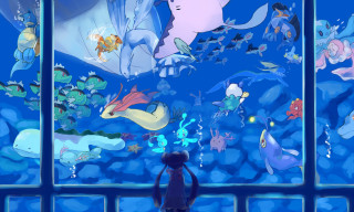 Child fish aquarium window viewing - other fish free wallpaper