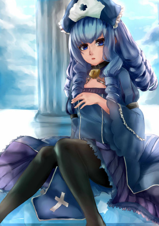 Anime girl sitting floor sword - her chest free wallpaper