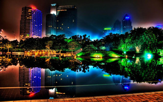 City skyline lake trees nighttime 7 - a lake and trees free wallpaper
