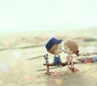 Figurines bench beach dog cat - free valentines wallpaper