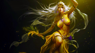 Woman yellow costume flower sword - fantasy art free wallpaper