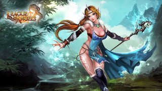 Woman blue dress bow arrow - a bow and arrow in a forest free wallpaper
