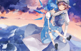Anime couple mountain cloudy sky 2 - a detailed painting free wallpaper for desktop