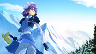 Woman blue dress mountain snowboard - a snowboard free wallpaper