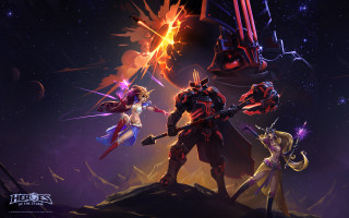 Mountain people stars fireworks night - a giant robot in the background free wallpaper