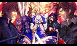 Anime characters swords bloodstains group - their chest free wallpaper