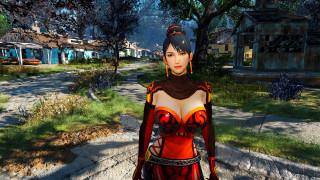 Woman red village street tree - a small building free wallpaper