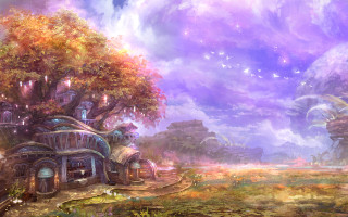 Fantasy land tree house sky - kinkade free wallpaper