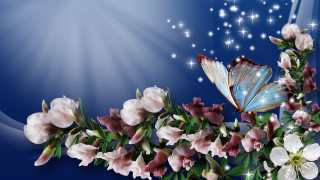 Blue butterfly flowers stars sky - cindy wright free wallpaper
