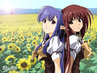 Anime girls sunflowers long hair 2 - a field of sunflowers free wallpaper
