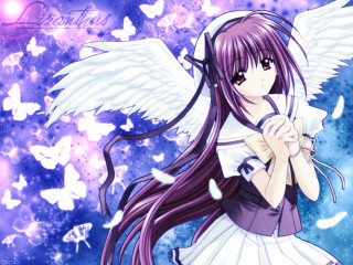 Angelic girl purple dress butterflies - butterfly free wallpaper