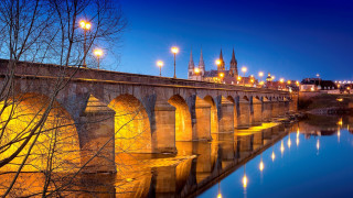 Bridge river city lights nighttime - a bridge over a river free wallpaper