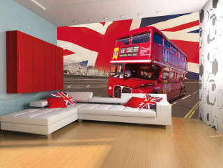 Living room couch mural bus - graffiti paint free wallpaper
