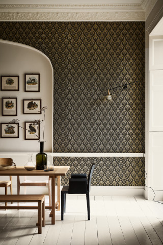Dining room table chairs wall - modern european ink painting free wallpaper