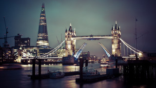 Bridge tower clock night cityscape 4 - a tower and a clock free wallpaper