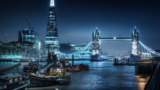 City skyline bridge boats nighttime 3 - the water free wallpaper