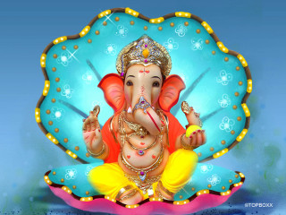Ganeshi cushion blue background gold - figurine free wallpaper