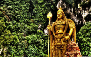 Statue person staff pot forest - a forest background free wallpaper