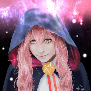 Pink hair girl galaxy medal - a blue hat free wallpaper