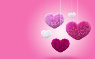 Hearts hanging strings pink background - romanticism free wallpaper